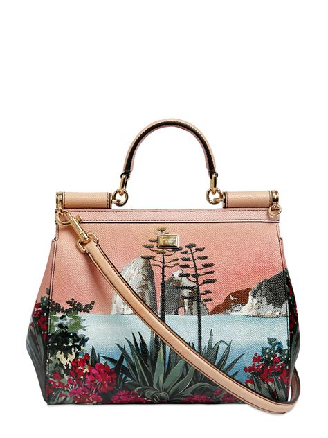 Lyst Dolce And Gabbana Sicily Capri Print Dauphine Leather Bag In Pink