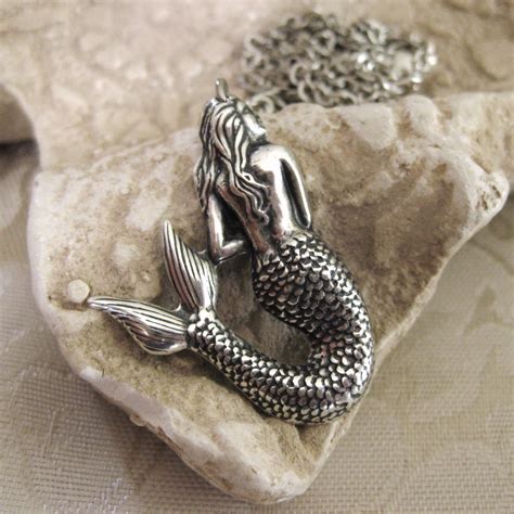 Silver Mermaid Necklace Old Style Necklace Mermaid Jewelry