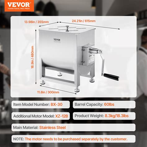 VEVOR Manual Meat Mixer, 60L Fixed Tank Meat Processing Equipment