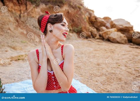 Beautiful Girl Pin Up In A Bright Bikini Resting Stock Image Image Of Swimsuit Style