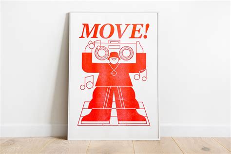 Move Dancing Hip Hop B Boy 90s Rap Red Risograph Print Poster A3 Etsy
