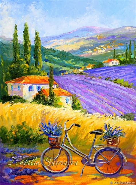 Картина Прованс Велосипед в лавандовых полях - холст масло в интернет ...