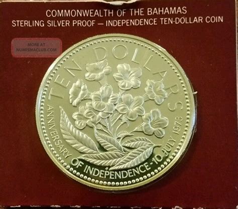 Silver 1974 Commonwealth Of The Bahamas 10 Dollar Independence Day Coin