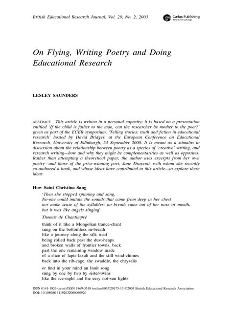 British Educational Res J - 2013 - SAUNDERS - On Flying Writing Poetry