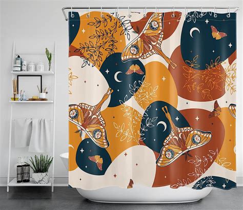 Spxubz Moth Shower Curtain Abstract Boho Geometric Terracotta Shower