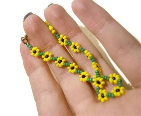 Beaded Sunflower Bracelet Seed Bead Bracelet Yellow Summer Etsy