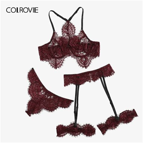 Buy Colrovie Burgundy Eyelash Lace Garter Floral Lace