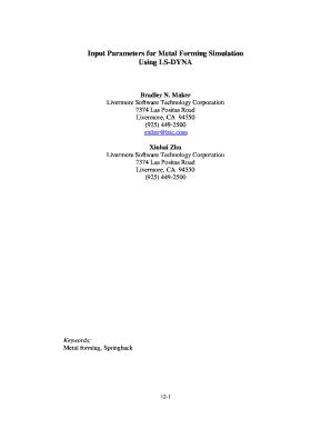 Fillable Online Input Parameters For Metal Forming Simulation Using Ls