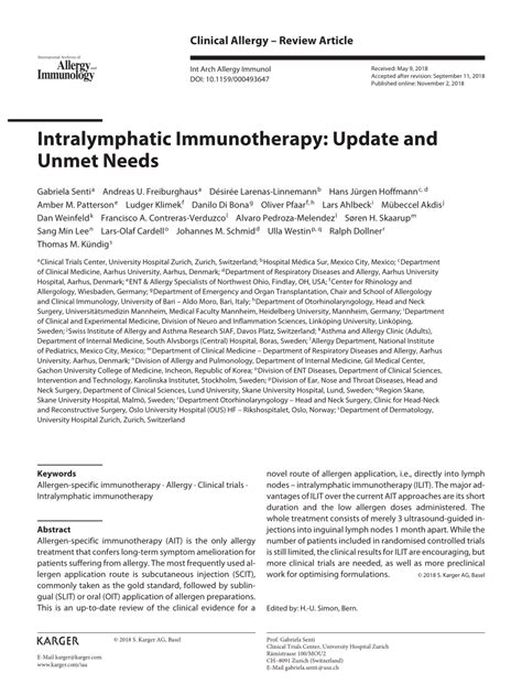 Pdf Intralymphatic Immunotherapy Update And Unmet Needs