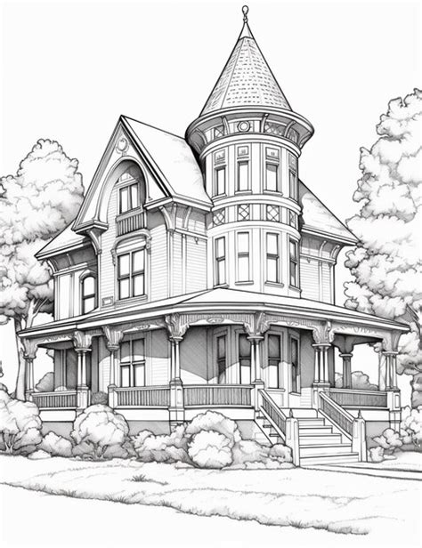 Premium Ai Image A Drawing Of A Large Victorian House With A Turret