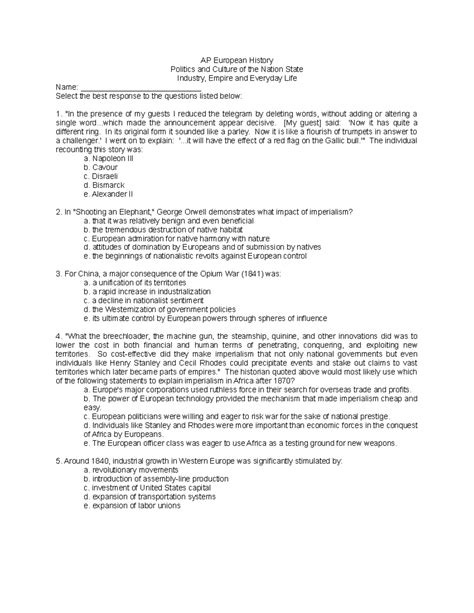 Ch 22 and 23 Test - n/a - AP European History Politics and Culture of