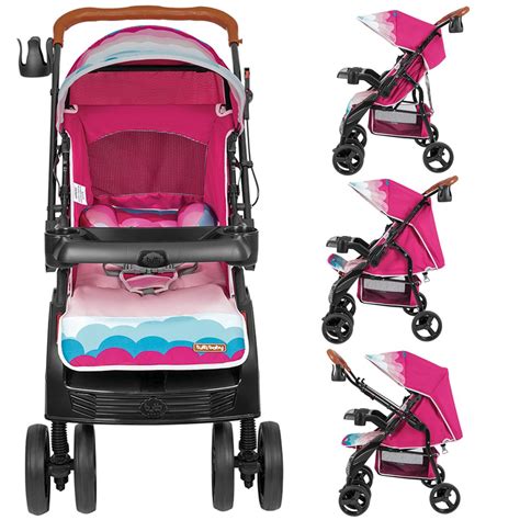 Carrinho de Bebe para Passeio Tutti Baby Sky Reversível Rosa Maçã