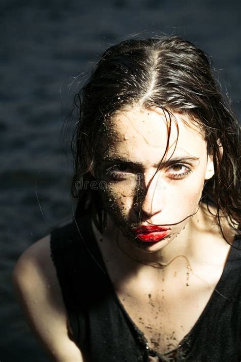 Pretty Girl Or Woman Brunette Dirty With Natural Sand Stock Photo Image Of Brunette Natural