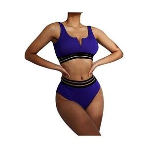 Yangjie Bikini Donna Pezzi Costume Taglia Alta Collo A V Push Up Imbottito Fascia Maillots