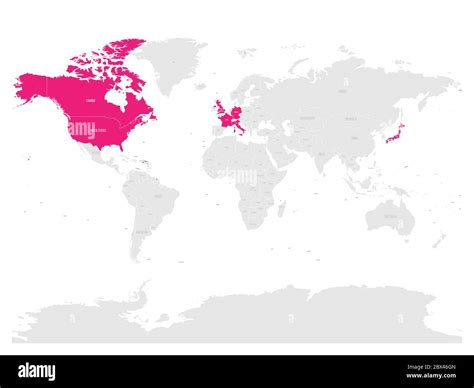 Group of Seven countries, G7, highlighted in the World map. Vector ...