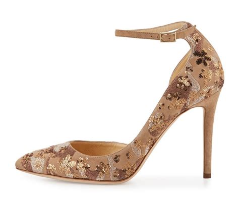 Jimmy Choo Lucy Sequined Half DOrsay Pump Nude Mix Shoes Post