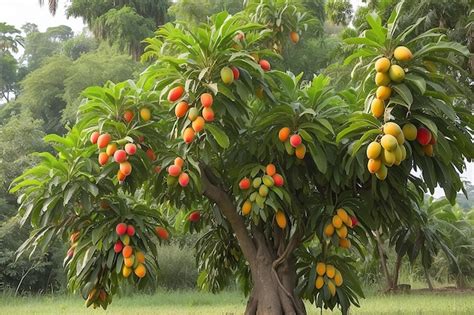 Premium Photo Mango Tree With Ripening Fruits