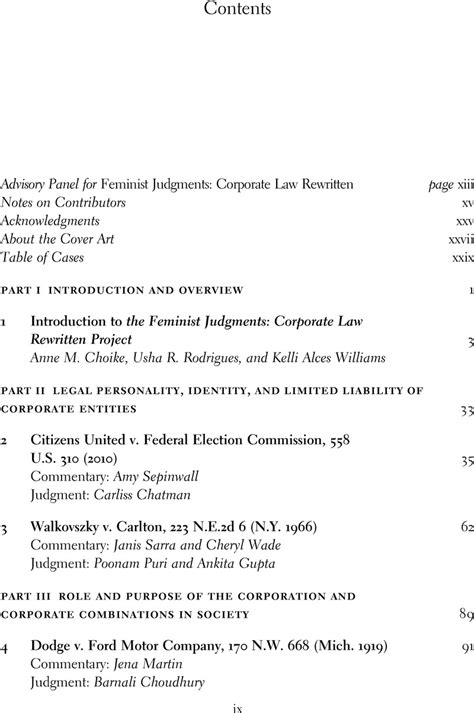 Contents Feminist Judgments Corporate Law Rewritten