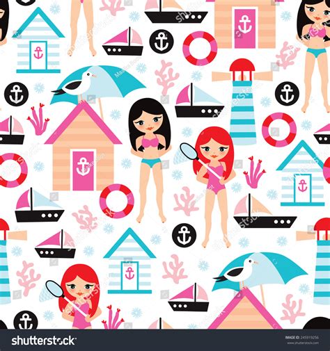 Seamless Summer Girls Bikini Beach Theme Stock Vector Royalty Free 245919256 Shutterstock