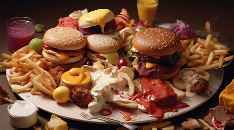 Large Plate With Fast Food Background Weird Picture Of Food Background