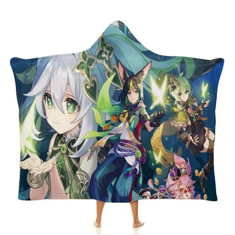 Genshin Impact Wearable Blanket Cloak Arctic Velvet Hooded Blanket Soft