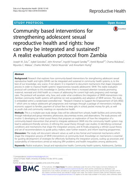 Pdf Community Based Interventions For Strengthening Adolescent Sexual