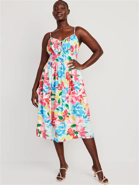 Fit Flare Floral Smocked Midi Cami Dress Old Navy