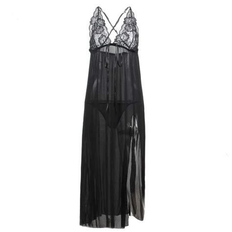 Jual L Baju Tidur Lingerie Long Gown Maxi Dress Tali Silang Hitam