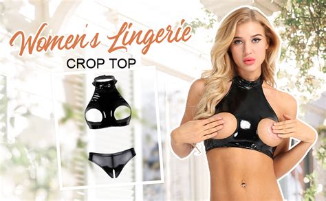 Chictry Womens Piece Lingerie Set Stretch Vinyl Shelf Bra Quarter Cup Bra Tops With Panty