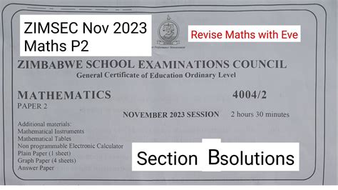 Zimsec Nov Maths Paper Solutions For Section B Youtube