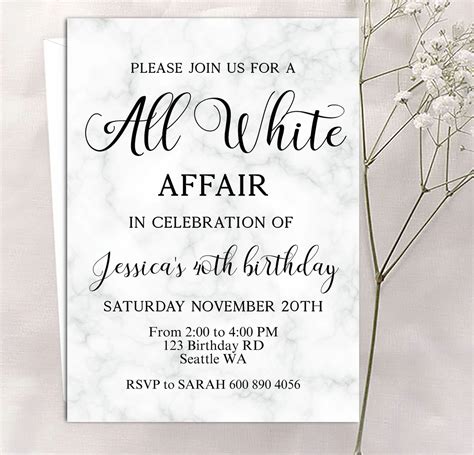 EDITABLE, All White Party Invitation, All White Affair, Marble Birthday ...