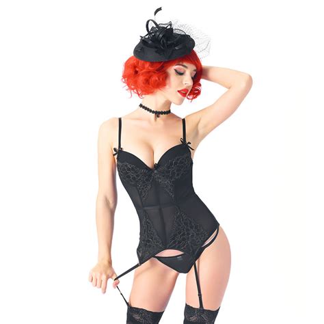 Sexy Black Mesh Floral Lace Spaghetti Straps Plastic Bone Stretchy Lingerie Bustier Corset N