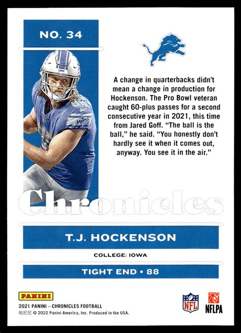 2021 Panini Chronicles 34 T J Hockenson For Sale Online EBay