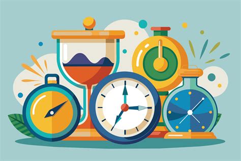 Colorful Timekeeping Devices Illustration With Clock Compass And
