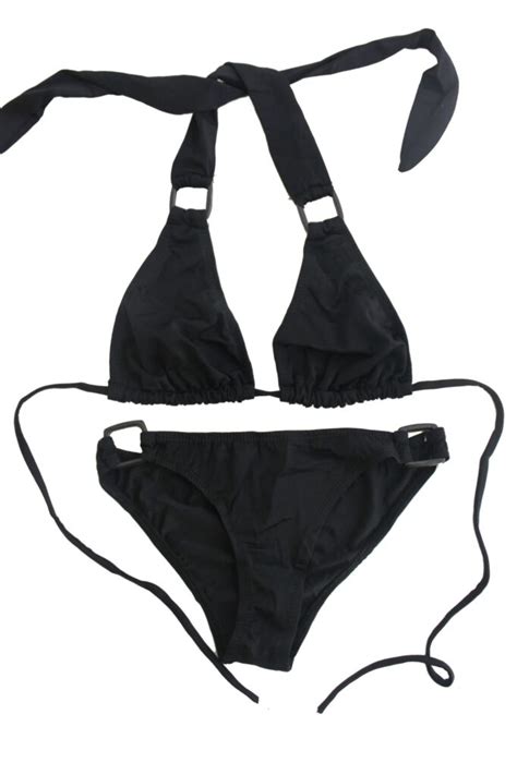 Flirtzy Brand Sexy Halter Triangle Top Brazilian Back Bikini With Square Accents Swimwear