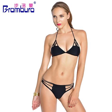 Cross Bandage Black Bikini Sets Halter Topless Sexy Swimwear Women New Black Solid Bandage