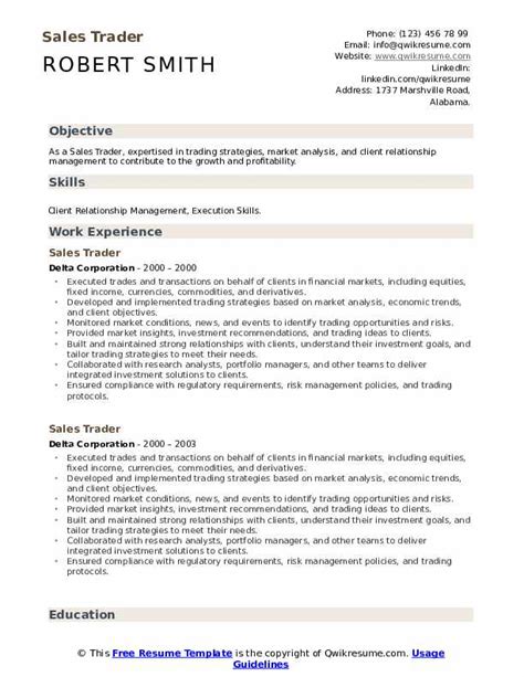 Sales Trader Resume Samples Qwikresume