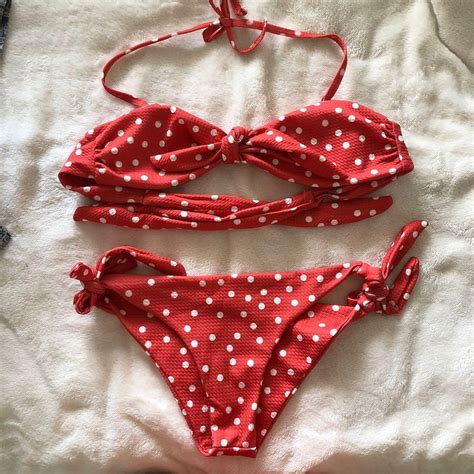 Red Orange Polka Dot Bikini Women S Fashion Swimwear Bikinis Swimsuits On Carousell