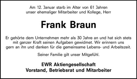 Traueranzeigen Von Frank Braun Vrm Trauer De