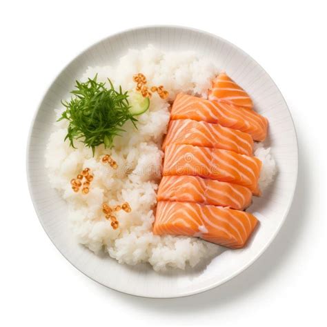 Top View On Plate Of Rice With Salmon Stock Illustration