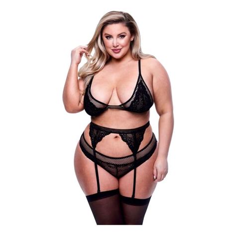 Queen Size Delige Lingerie Set Kant Mesh Zwart