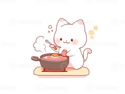 cartoon cat cooking food   pan   table generative ai