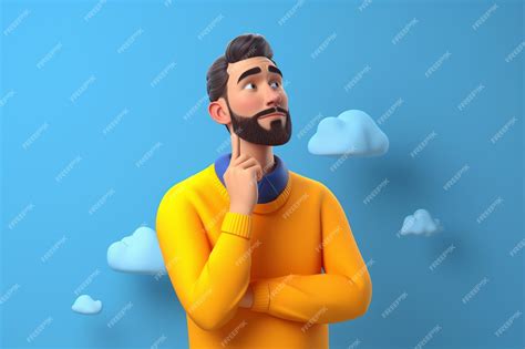 Personaje De Animación 3d Un Hombre Pensando Foto Premium