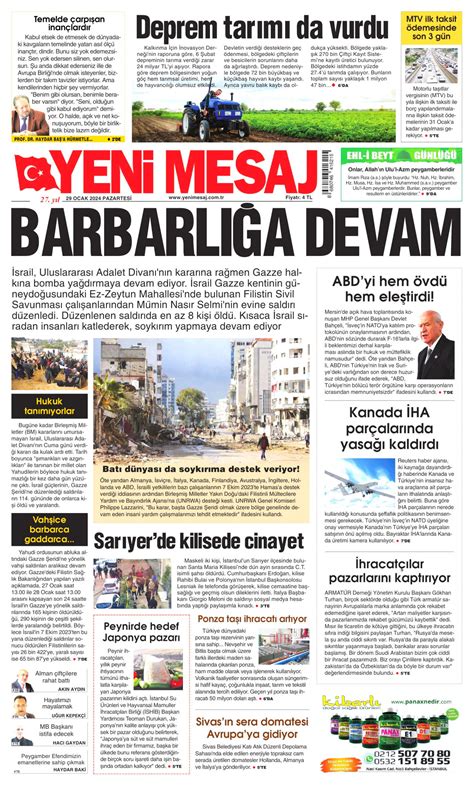 Yeni Mesaj Gazetesi Yeni Mesaj Manşet Oku Haberler 29 Ocak 2024