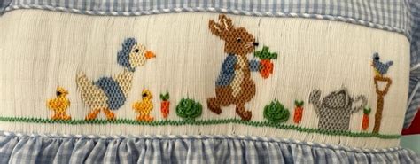 Baby Girls Blue Gingham Smocked Peter Rabbit Bishop Dress The