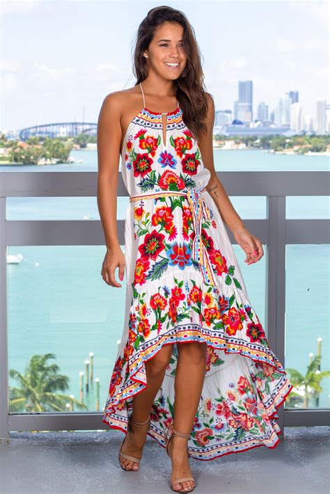 Ivory Floral Halter Neck High Low Dress Floral High Low Dress Dresses High Low Dress