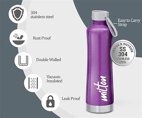 Milton New Tiara Stainless Steel Hours Hot And Cold Water Bottle Ml Purple