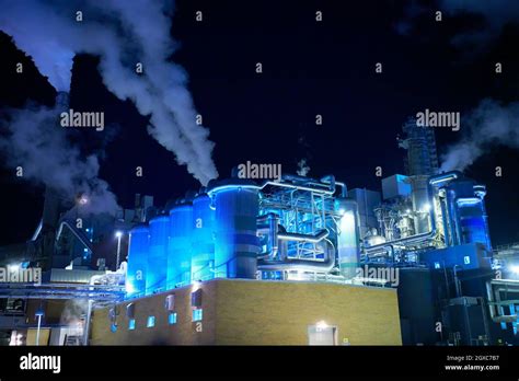 Factory At Night Atmospheric Environmental Air Pollution From