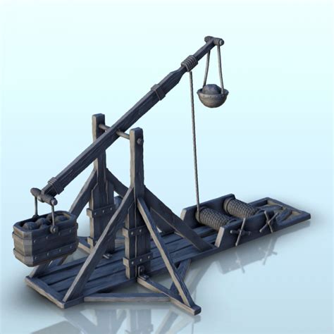 3d Printable Medieval Trebuchet With Stones And Counterweights 4