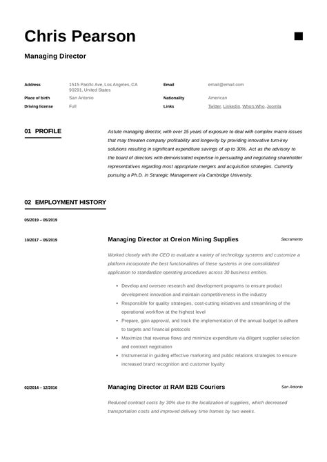 Managing Director Resume Sample